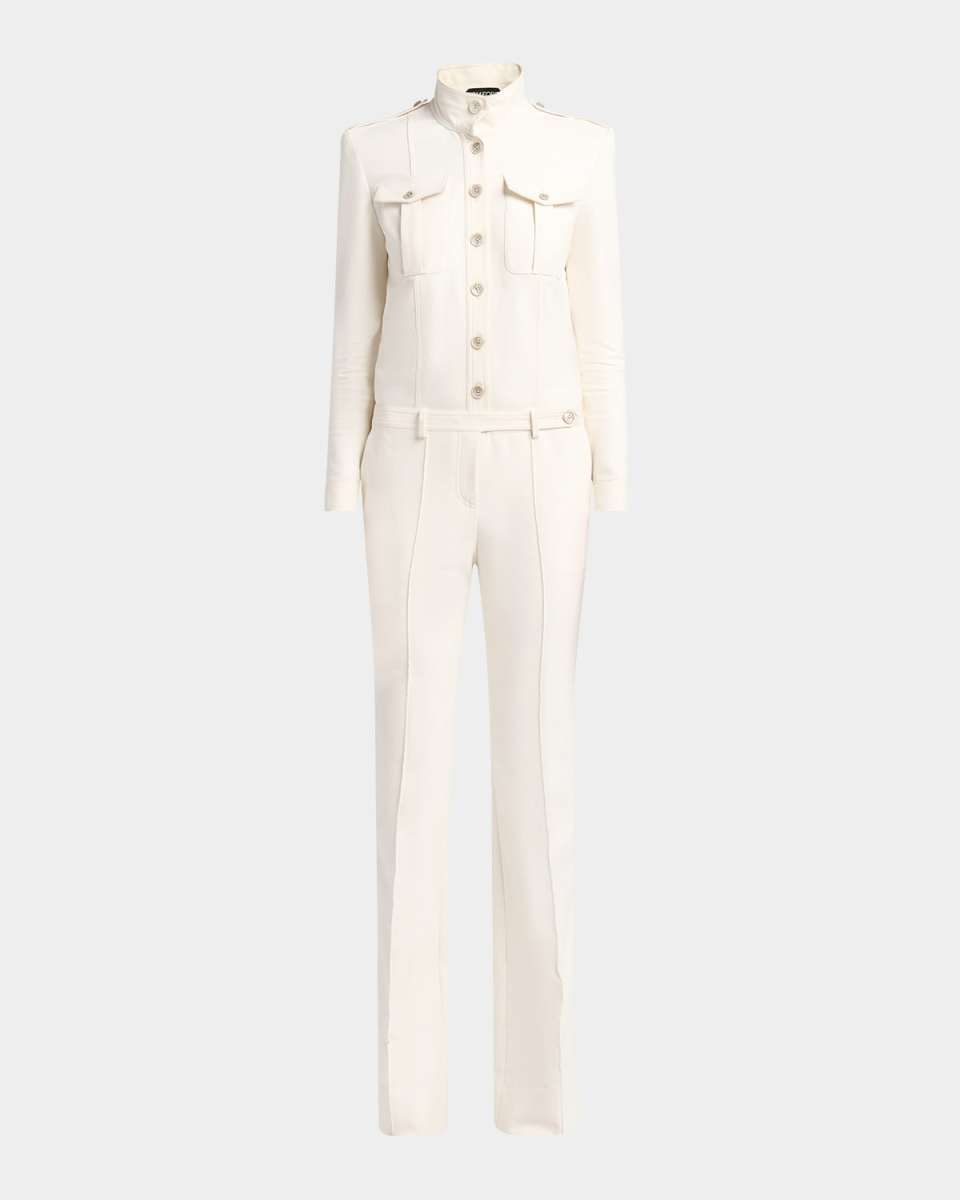 Long-Sleeve Bootcut-Leg Safari Jumpsuit